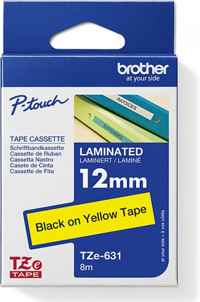 Brother TZe-631 Labelling Tape Black on Yellow 12mm x 8m