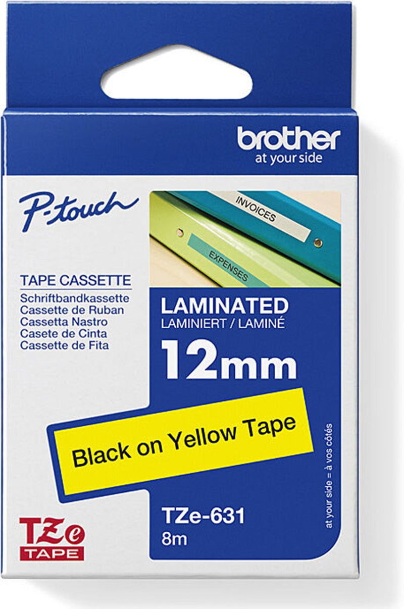 Brother TZe-631 Labelling Tape Black on Yellow 12mm x 8