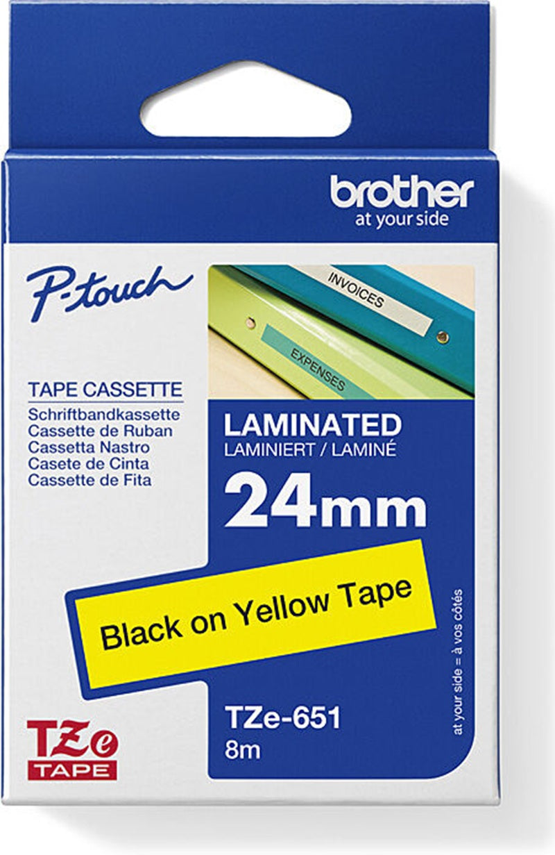 Brother TZe-651 Labelling Tape Black Text On Yellow 24mm x 8