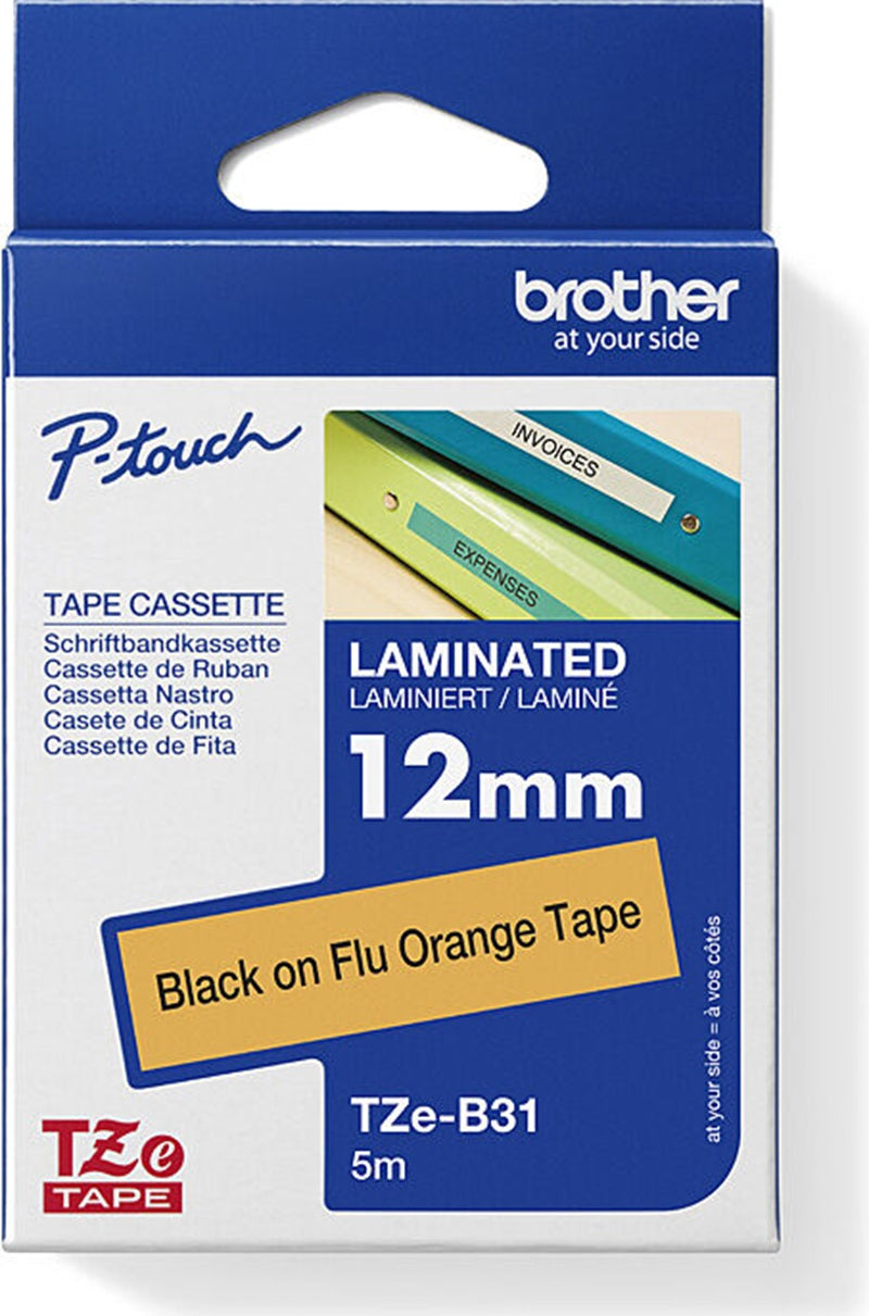 Brother TZe-B31 Fluro Labelling Tape Black on Orange 12mm x 5