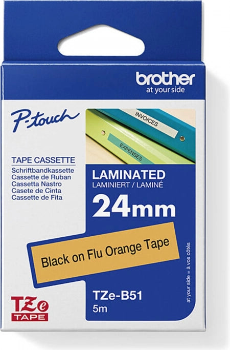 Brother TZe-B51 Labelling Tape Black On Fluro Orange 24mm x 5m