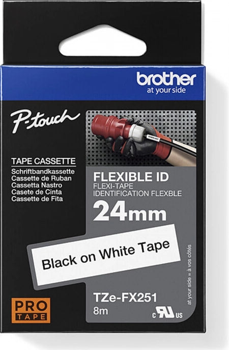Brother TZe-FX251 Flexible ID Labelling Tape Black on White 24mm x 8m