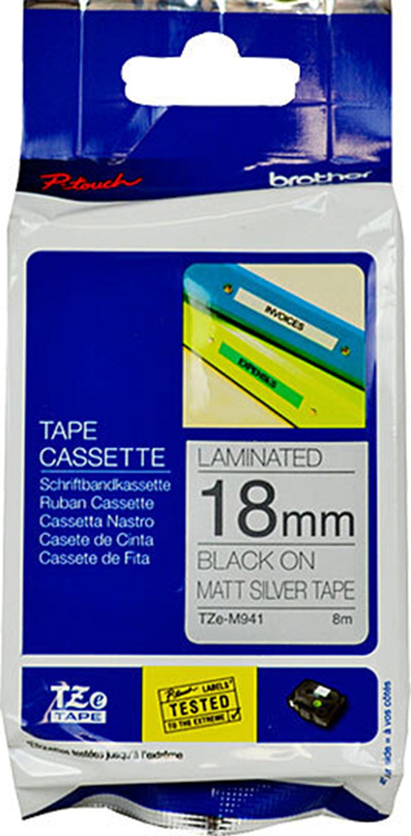 Brother TZe-M941 Matt Labelling Tape Black on Silver 18mm x 8