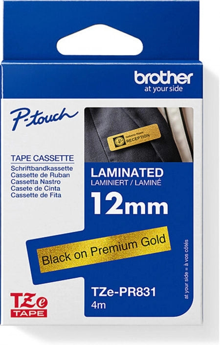 Brother TZe-PR831 Glitter Labelling Tape Black on Gold 12mm x 4m
