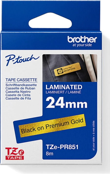 Brother TZe-PR851 Glitter Labelling Tape Black on Gold 24mm x 4m