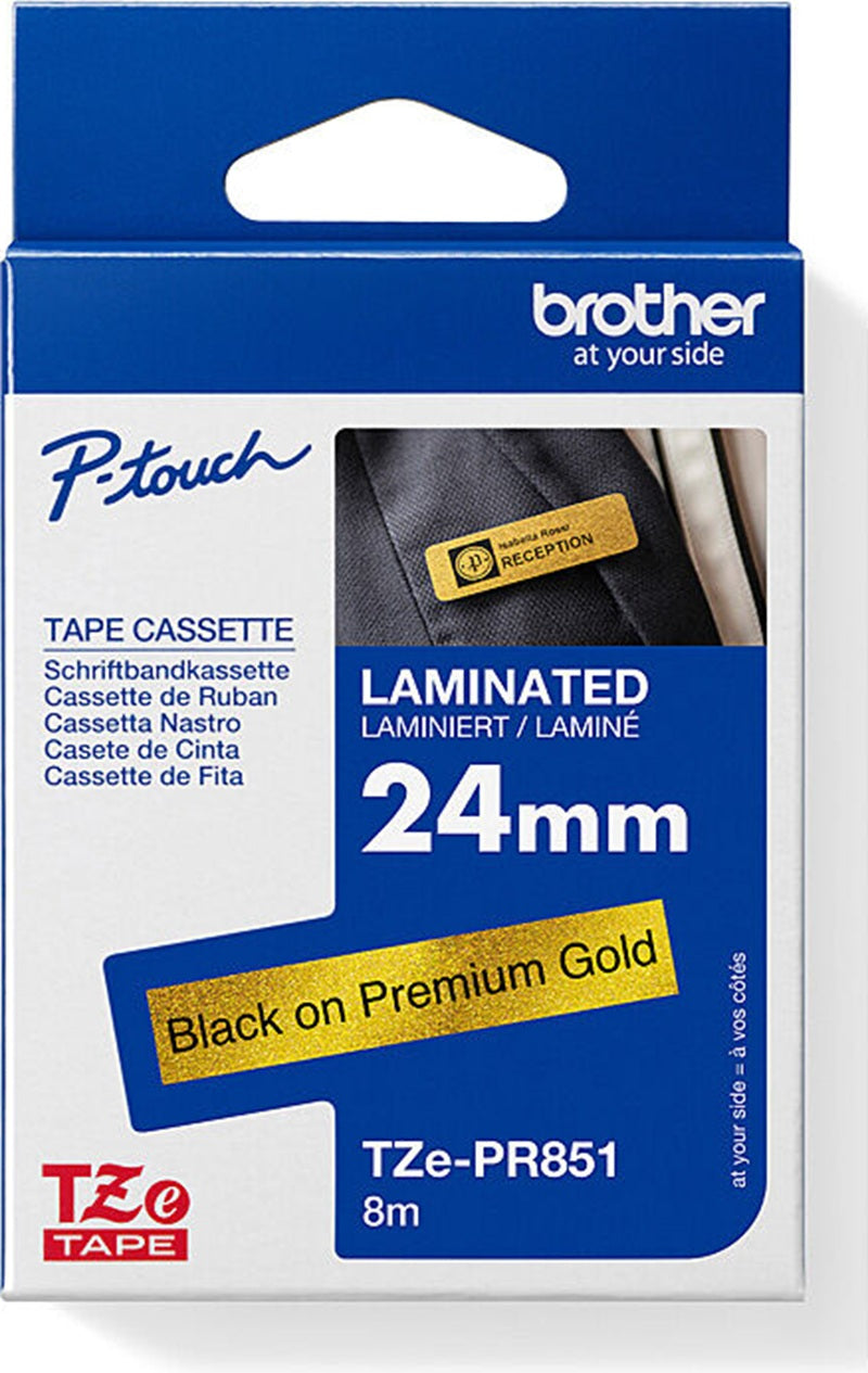 Brother TZe-PR851 Glitter Labelling Tape Black on Gold 24mm x 4