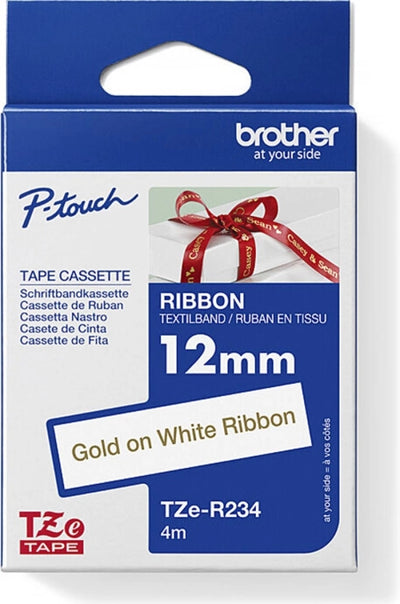Brother TZe-R234 Ribbon Labelling Tape Gold on White 12mm x 4m