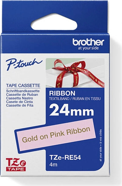 Brother TZe-RE54 Ribbon Labelling Tape Gold on Pink 24mm x 4m