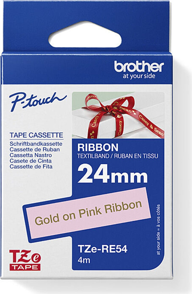 Brother TZe-RE54 Ribbon Labelling Tape Gold on Pink 24mm x 4