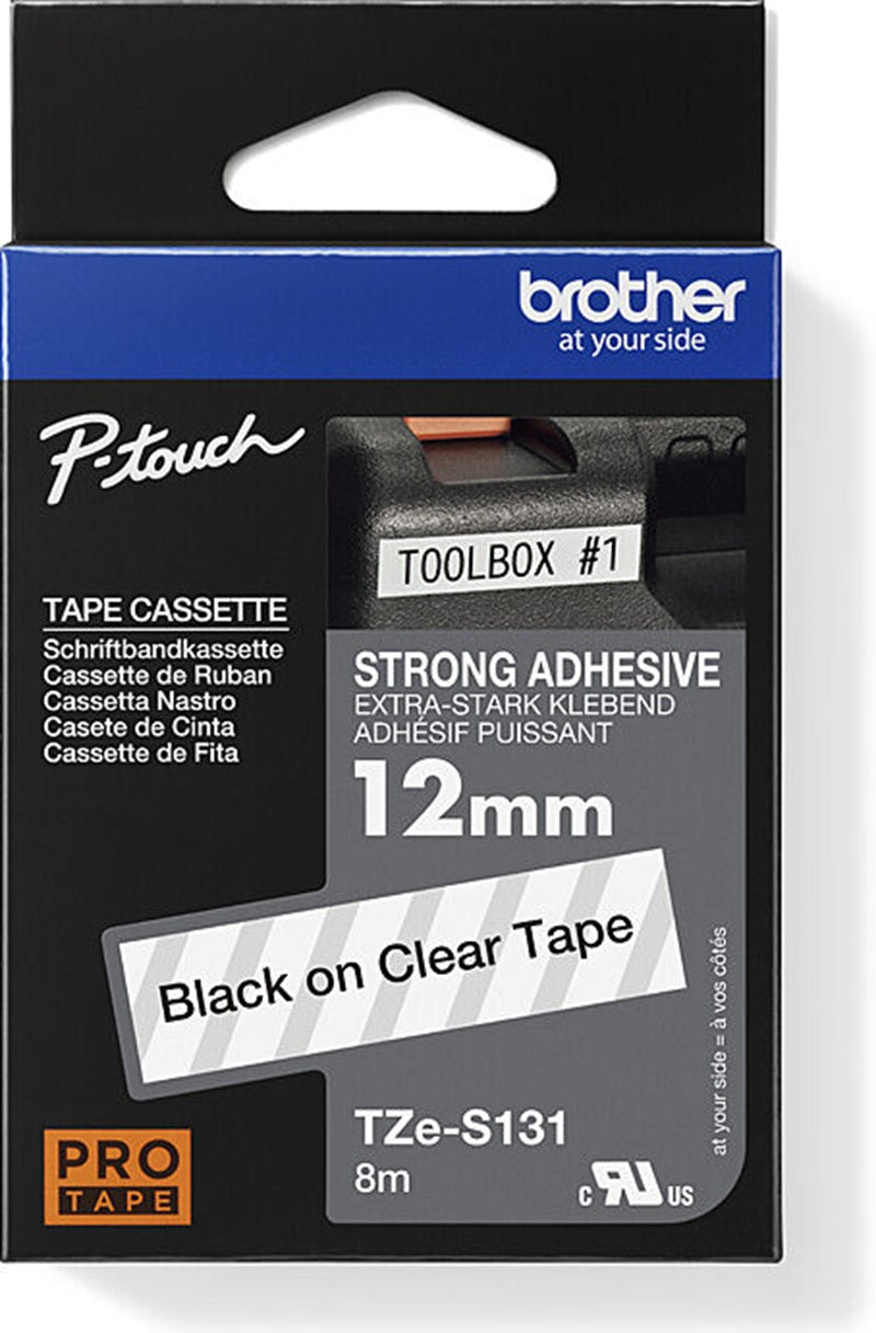 Brother TZe-S131 Strong Fix Labelling Tape Black on Clear 12mm x 8