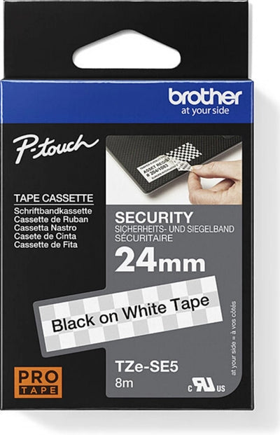 Brother TZe-SE5 Security Labelling Tape Black On White 24mm x 8m