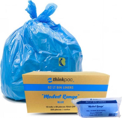 Carton of 500 82L Blue Bin Liners - Modest 18micron (Standard Strength)