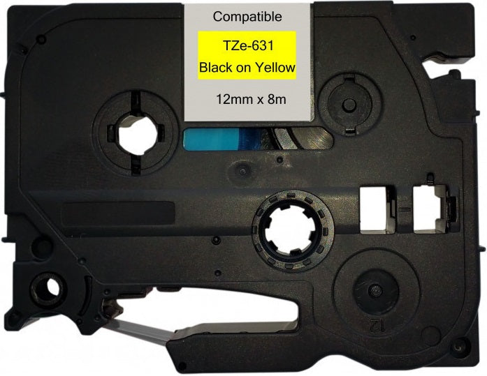 Brother TZe-631 Compatible Labelling Tape Black on Yellow 12mm x 8