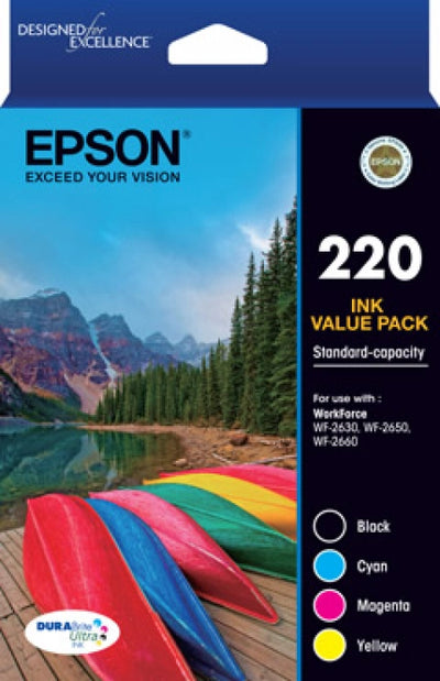 Genuine 4-Pack Epson 220 Ink Cartridges Value Pack