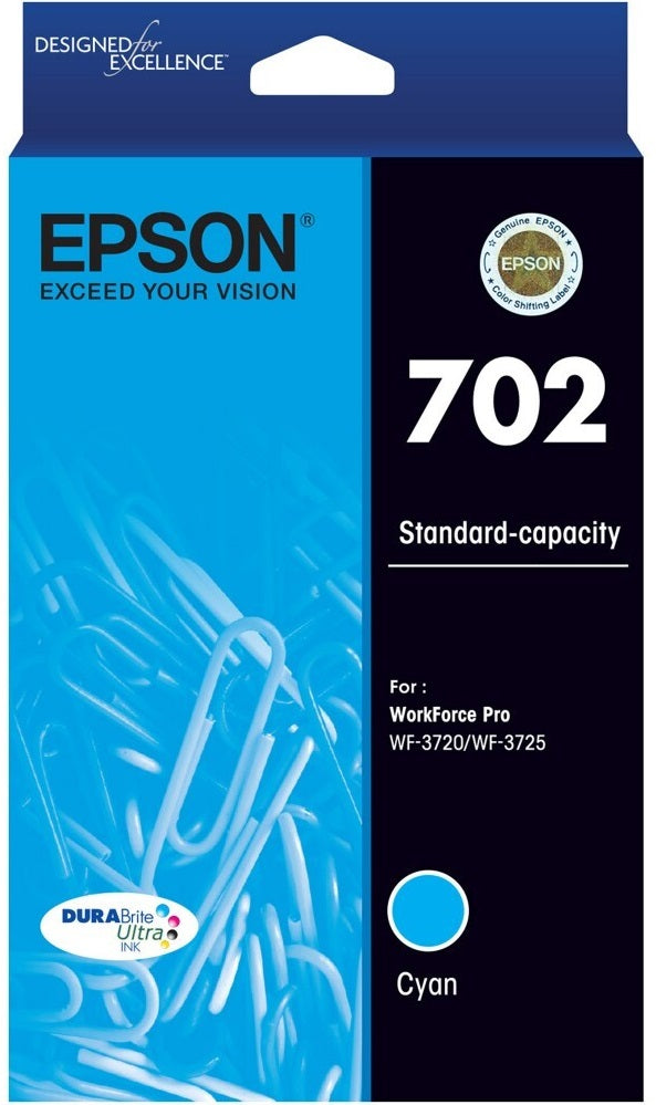 Genuine Epson 702 C13T344292 Cyan Ink Cartridge 300 Print
