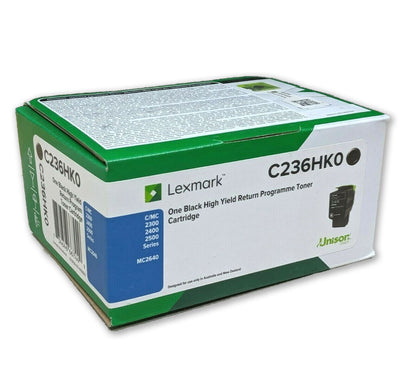 Genuine Lexmark C236HK0 Black High Yield Toner Cartridge 3K Print Yield