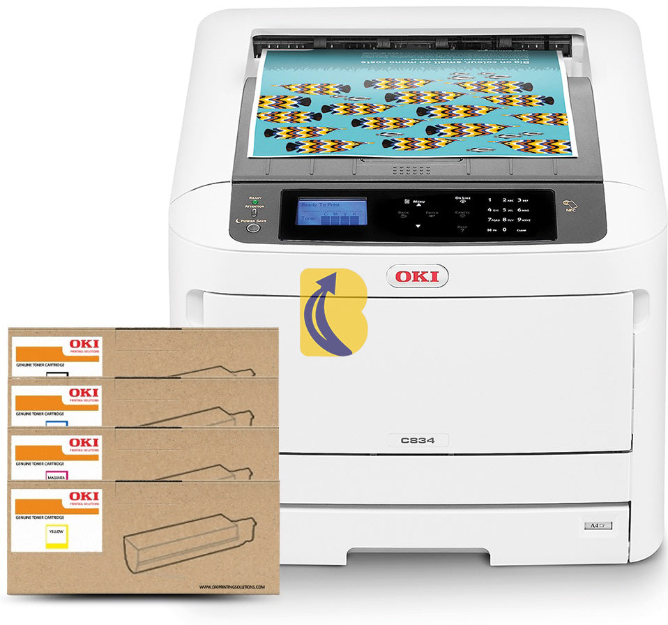 OKI C834DNW Colour Laser Printer + C/M/Y/K Toners Bundle + Bonus 3 Year Warranty
