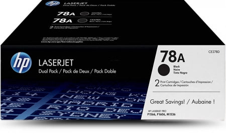 Genuine HP 78A CE278AD Twin Pack Black Toner Cartridge 2,100 Prints