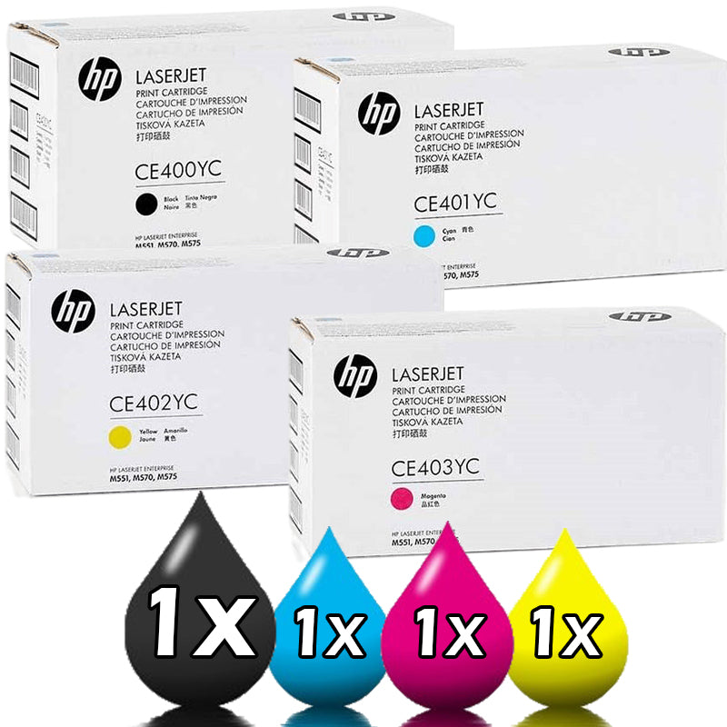 Genuine 4 Pack HP CE400YC-CE403YC Contract Toners 1BK,1C,1M,1Y (HP 507Y)