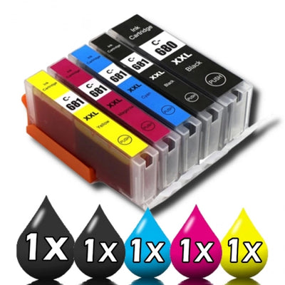 5 Pack Canon PGI680XXL/CLI681XXL Compatible Ink Cartridge 1BK 1C 1M 1Y 1PHBK