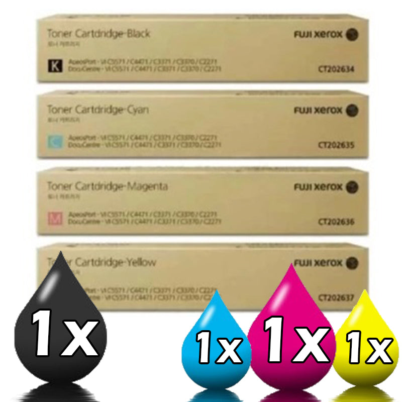Pack of 4 Genuine Fuji Xerox CT202634-CT202637 toner set C2271 / C3371 / C4471 / C5571 1BK,1C,1M,1Y