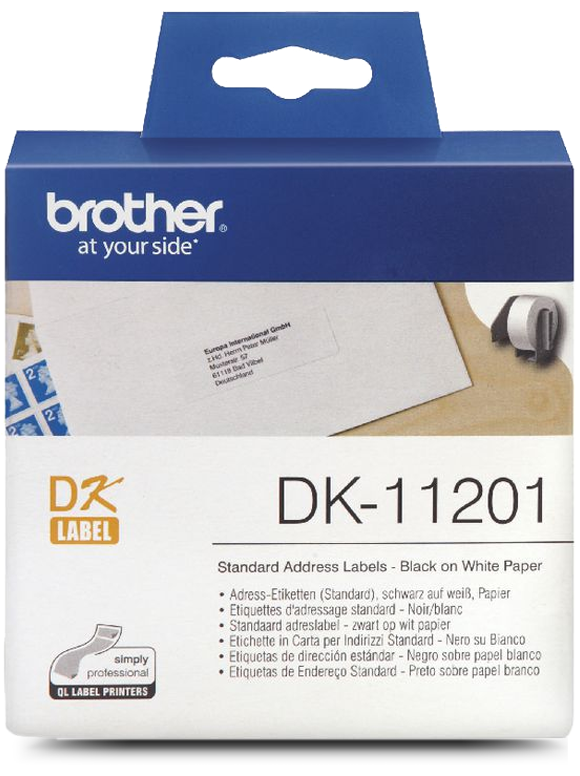 Brother DK-11201 Black Text on White Thermal Die-Cut White Standard Address Label Roll 400/Roll 29mm x 90m
