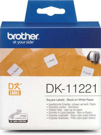 Genuine Brother DK-11221 black on white thermal die-cut label roll 1000/roll 23mm x 23mm