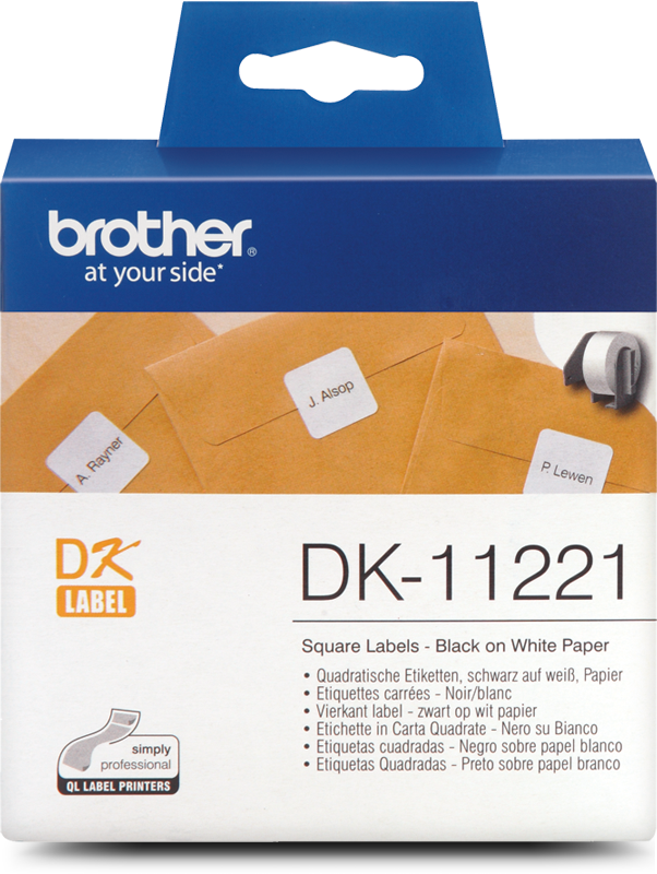 Genuine Brother DK-11221 black on white thermal die-cut label roll 1000/roll 23mm x 23m