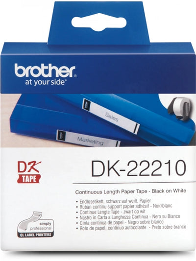 Genuine Brother DK-22210 Black on White Thermal Label Continuous Paper Roll