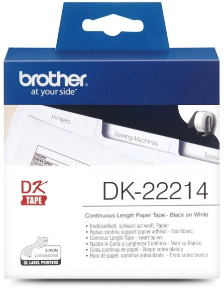 Genuine Brother DK-22214 black on white thermal label continuous paper roll 12mm x 30.48 metres