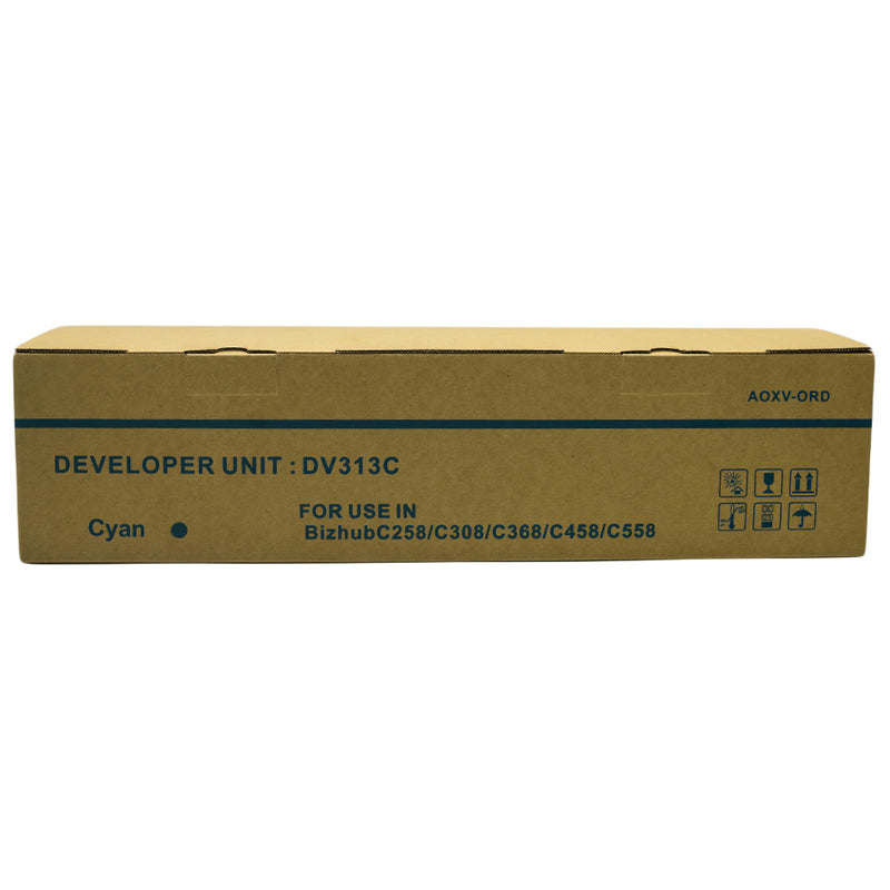 Compatible Develop / Konica Minolta Cyan Developer Unit + Powder 600k Prints DV313-C, DV313C, A7U4-0KD, A7U40KD (Bizhub C258, C308, C368)