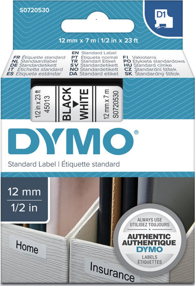 Dymo SD45013 / S0720530 Black Text on White Label Cassette