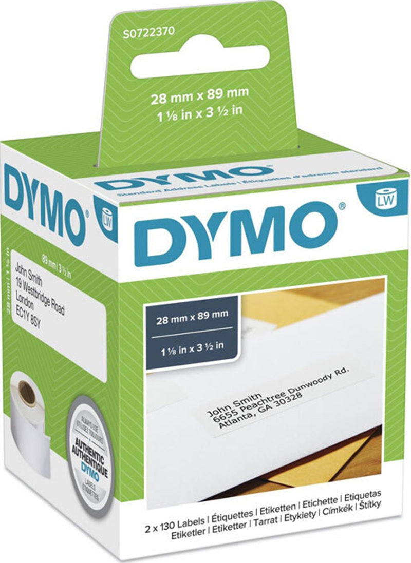 Dymo SD99010 S0722370 White Thermal Labels 28mm x 89mm 130/Rol