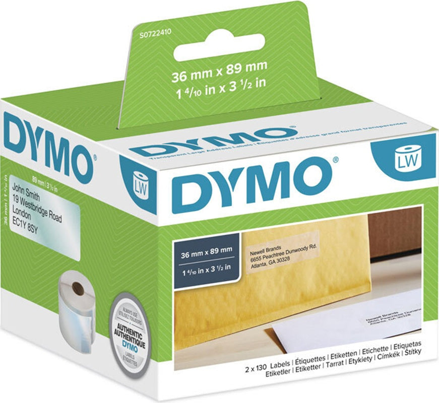 Dymo SD99013 S0722410 LabelWriter Large Address Clear Plastic Thermal Labels 260/rol