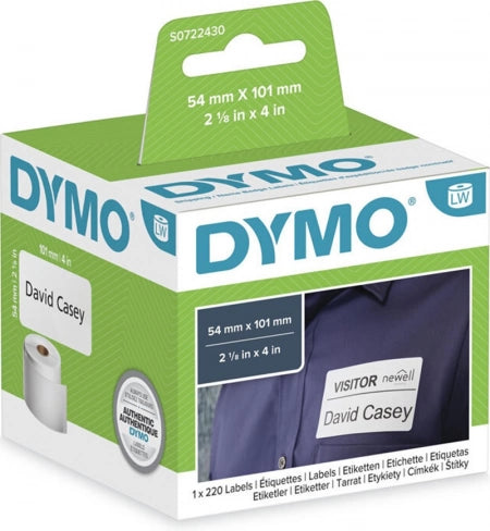 Dymo SD99014 S0722430 White Shipping and Badge Thermal Ship Label Roll 54mm x 101mm - 220 labels per roll