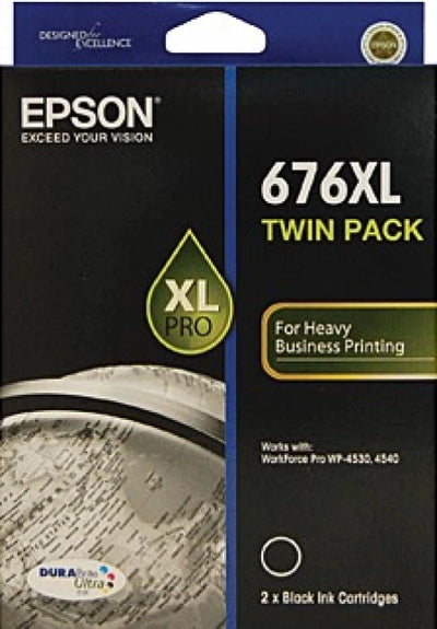 Epson 676XL C13T676194 Genuine Black Ink Cartridge Twin Pack