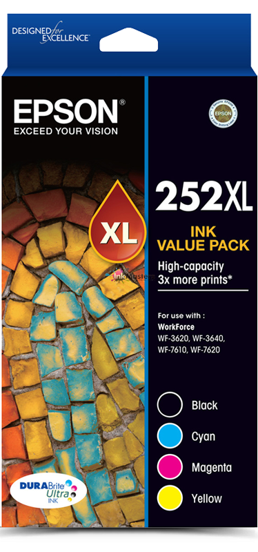 Genuine 4-Pack Epson 252XL High Capacity Ink Value Pack 1C,1Y,1M,1BK