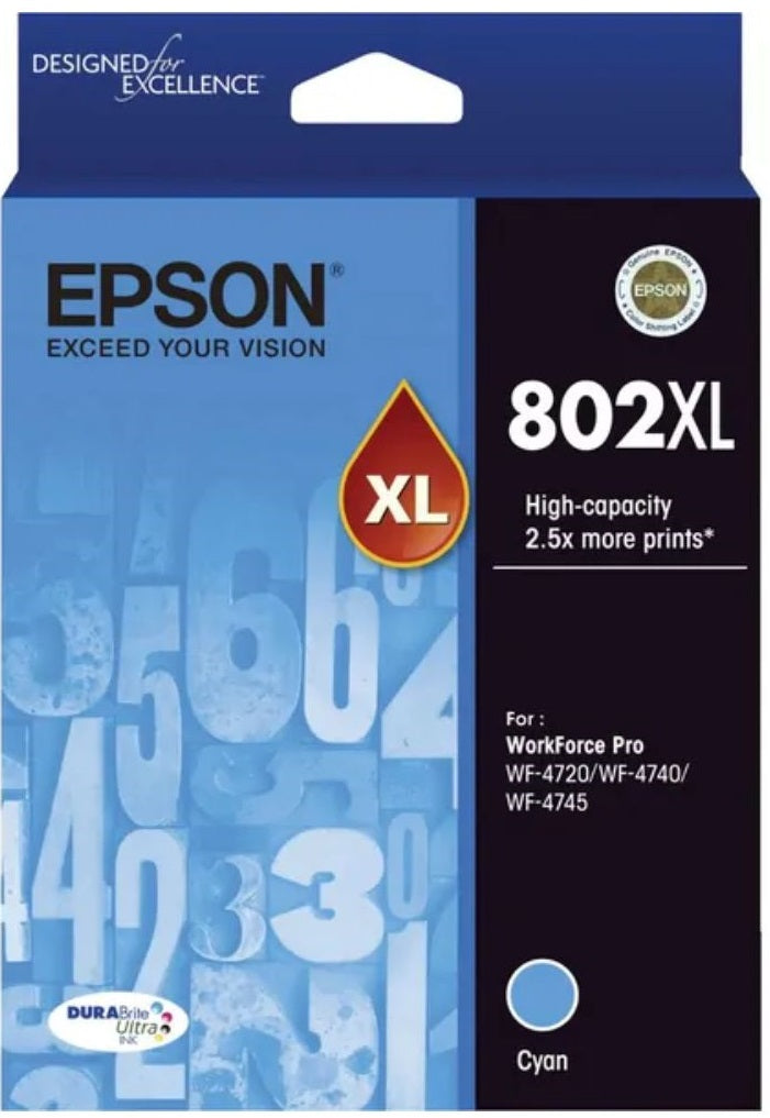 Genuine Epson 802XL C13T356292 Cyan Ink Cartridge 1,900 Print