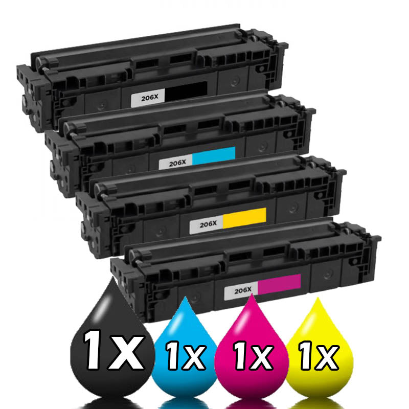 Pack of 4 HP 206X Toner Cartridges W2110X-W2113X Compatible 1BK,1C,1M,1Y