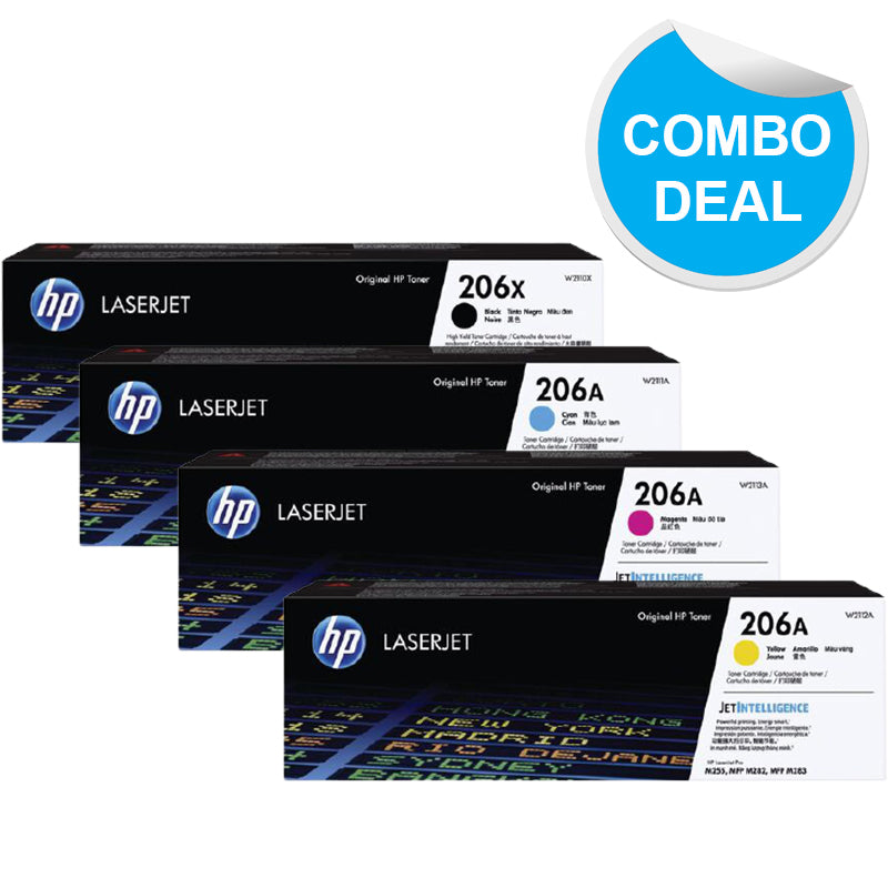 Genuine 4 Pack HP 206X 206A Toner Cartridges W2110X-W2113A 1BK,1C,1M,1Y
