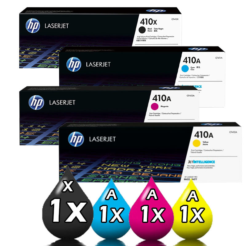 Genuine 4-Pack HP 410X 410A Toner Cartridges CF410X-CF413A 1BKXL,1C,1M,1Y