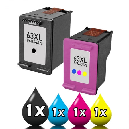 Compatible 2 Pack HP Ink Cartridges 1BKXL,1CLXL (HP 63XL)