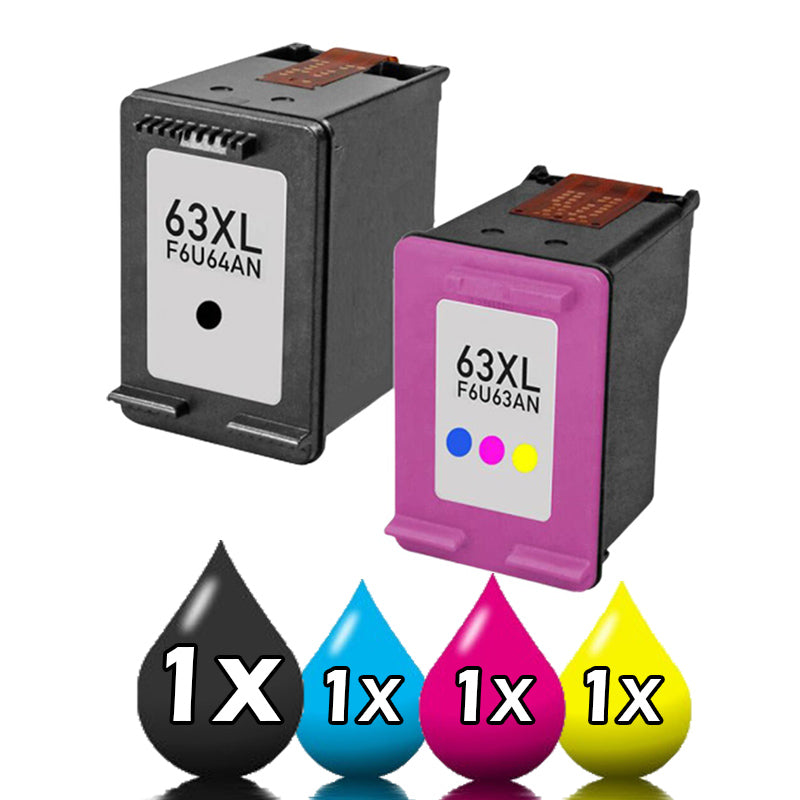 Compatible 2 Pack HP Ink Cartridges 1BKXL,1CLXL (HP 63XL)