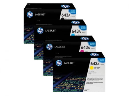 Genuine 4 Pack HP 643A Toner Cartridges Q5950A-Q5953A 1BK, 1C, 1M, 1Y