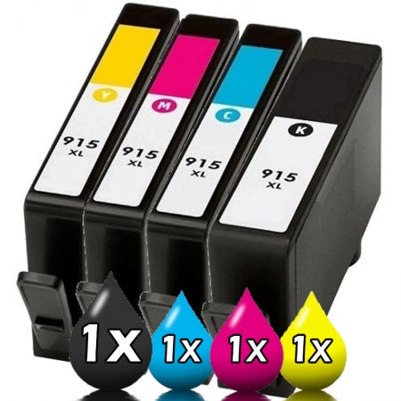 4 Pack HP 915XL Compatible Ink Cartridges 1BKXL+1CXL+1MXL+1YXL