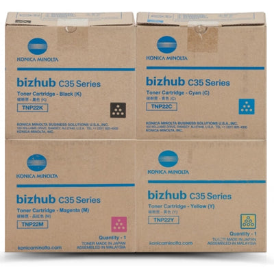 4 Pack Konica Minolta TNP22 Genuine CMYK Toner Cartridge (A0X5192 A0X5492 A0X5392 A0X5292) - 5,400 Prints