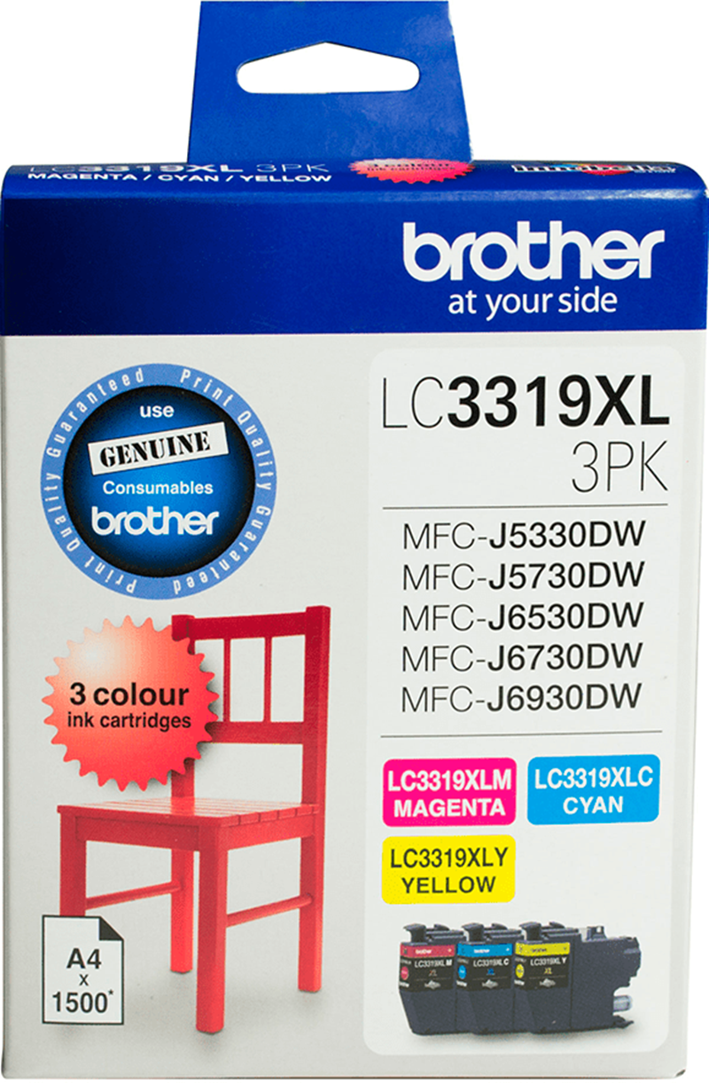 Genuine 3 Pack Brother LC 3319XL CMY Ink Cartridges Value Pack