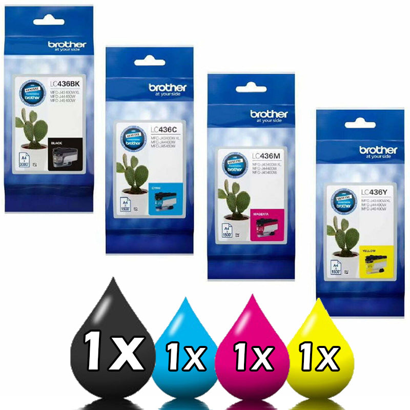 Genuine 4 Pack Brother LC-436 Ink Cartridges Value Pack 1BK, 1C, 1M, 1Y