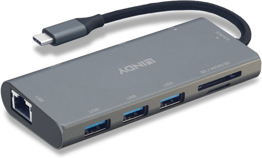 Lindy DST-Mini Plus USB-C Mini Laptop Dock 43278 (4K HDMI | VGA | 100W Charging)