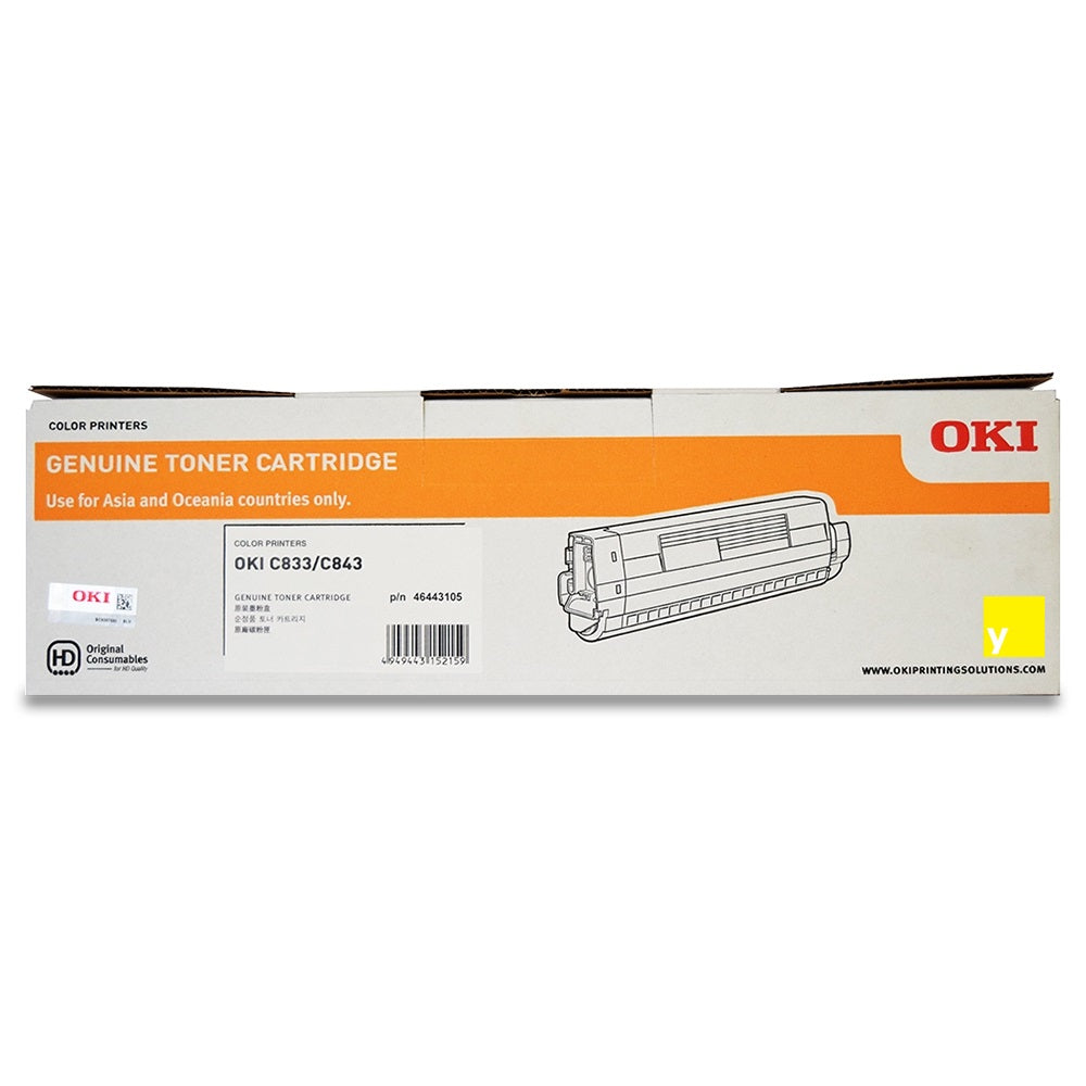 Genuine OKI C833N 46443105 Yellow Toner Cartridge 10,000 Print